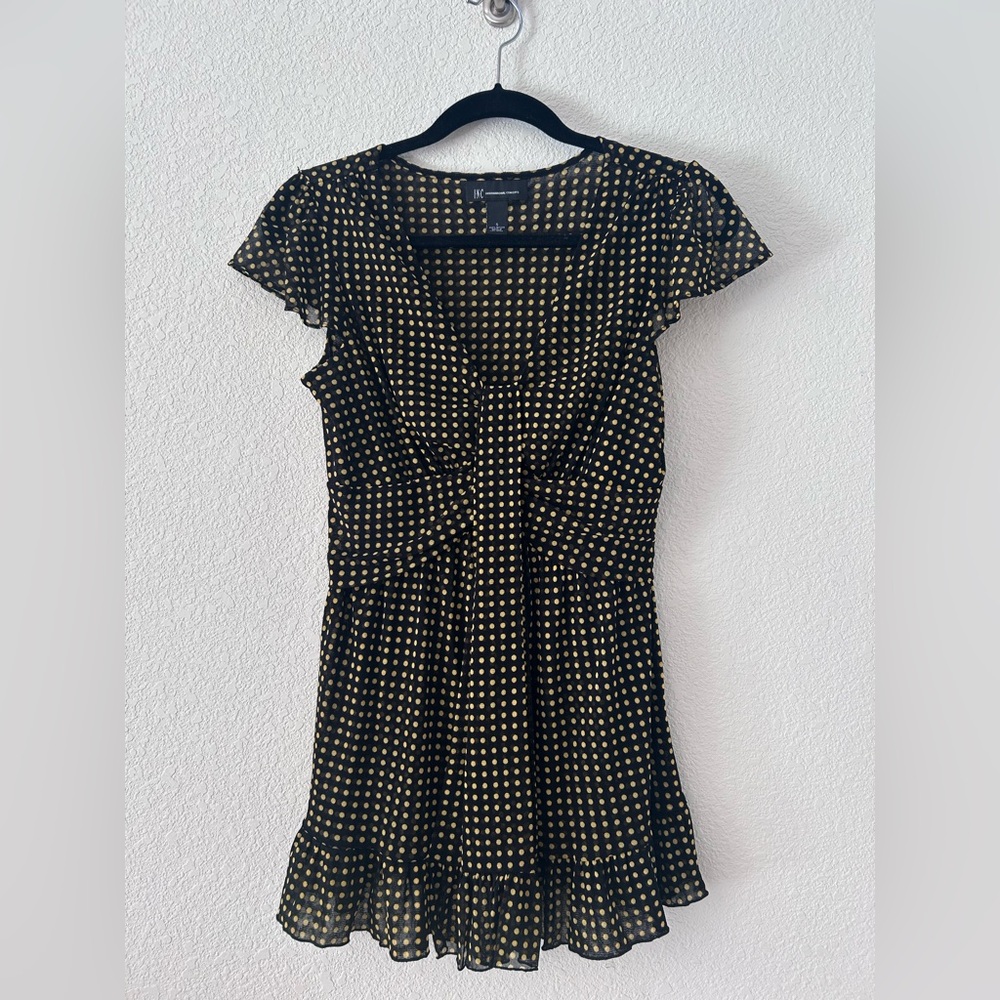New Vintage INC Yellow and Black Polka Dot Ruffle Blouse Size S